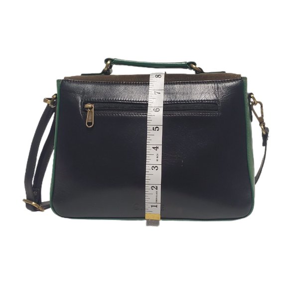 AuGre France Crossbody Bag Green & Black Leather Top Handle 2 Section Satchel - Picture 11 of 14